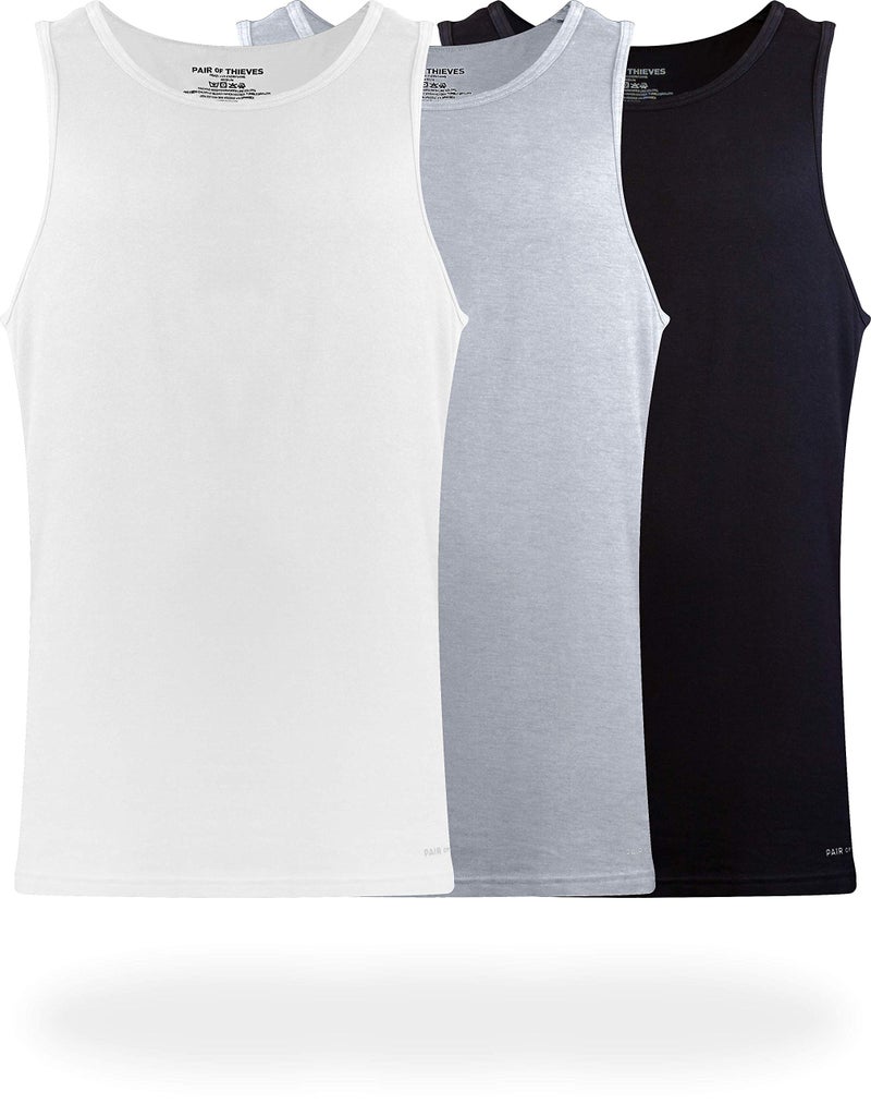 Pair of Thieves Men's 3 Pack Super Soft Tank Top, White/Black/Grey, Large - Image 1